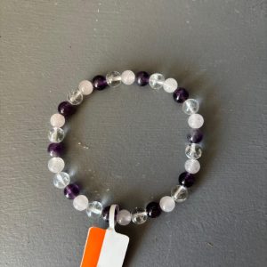bracelet améthyste cristal de rose et quartz rose