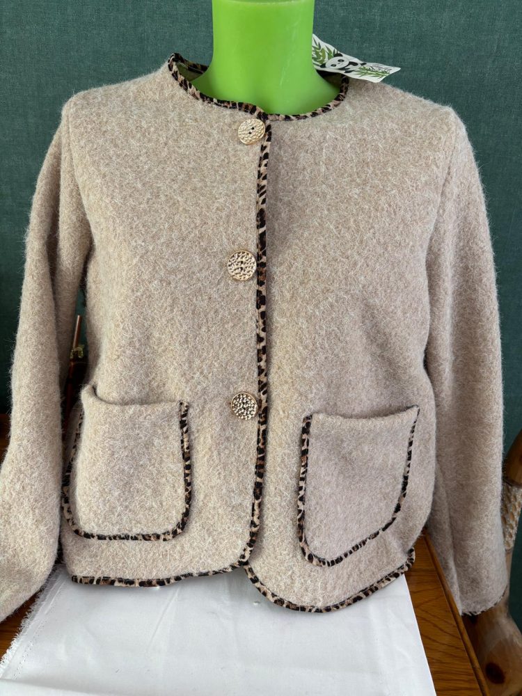 veste droite effet laine chinée beige