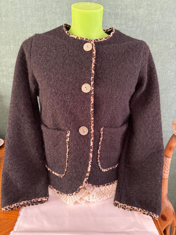 veste droite effet laine chinée beige