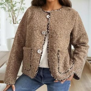 veste droite effet laine chinée beige