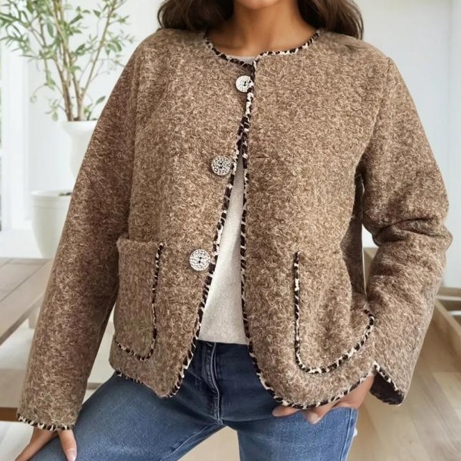 veste droite effet laine chinée beige